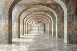 Architectural Geometry in Endless Concrete Archway Corridor Design for Posters and Prints photo