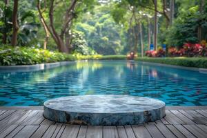 Tranquil Poolside Oasis in Lush Garden Setting for Relaxation and Escape photo