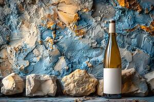 Chic Wine Bottle Display Against Artistic Abstract Background for Design Inspiration photo