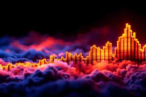 Vibrant Bar Graph Amidst Neon Clouds for Data Visualization and Financial Analysis photo