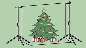 Backdrop for studio photo. christmas tree and gifts on green background vector