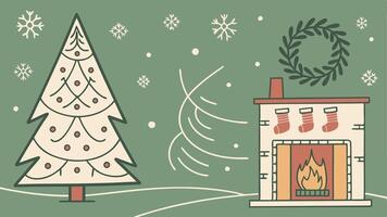 Winter themed home decor with various holiday elements on a green background space for text vector