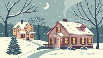 Christmas background with in small village during snowing and copy space for text. vector