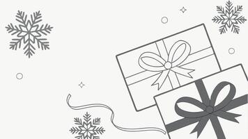White and Silver Christmas flat lay mockup background with snowflakes and presents vector