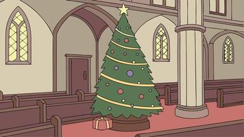 Sparkling church Christmas tree decorations . generative artificial intelligence vector