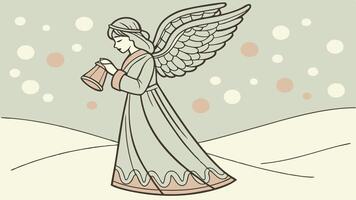 Wood figurine of an christmas angel in front of an bokeh background vector