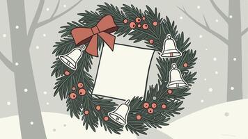 Pine tree wreath with christmas decorations and square blank space in middle vector