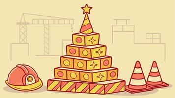 Creative new year card for construction workers. A stack of bricks in the shape of a Christmas tree vector