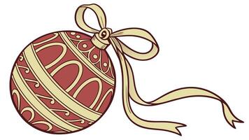 Red gold Christmas ball with ribbon and a bow. isolated on background. vector