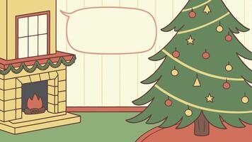 Holiday able with christmas tree and fireplace with copy space vector