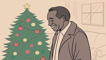 Portrait of a smiling mature man in front of christmas tree vector