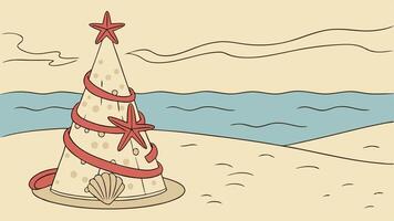 Small seashell christmas tree on the beach with copy space vector