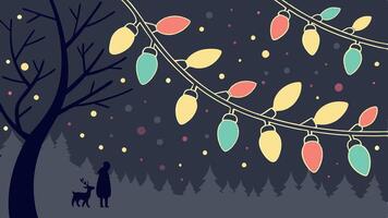 Dark background with colorful christmas light of garland and bokeh vector