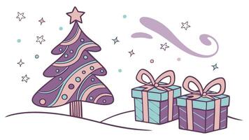 Fantasy background with abstract christmas tree and gift boxes vector