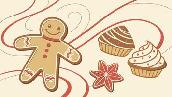Homemade gingerbread christmas cookies with icing as background vector