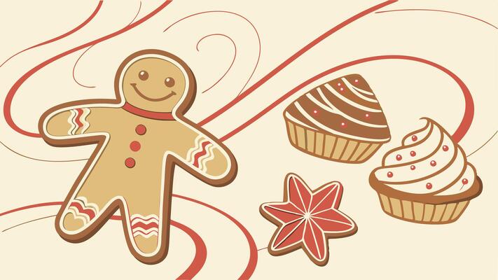 Homemade gingerbread christmas cookies with icing as background