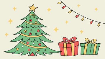 Festive Christmas background with a Christmas tree and gifts in the form of a banner. vector