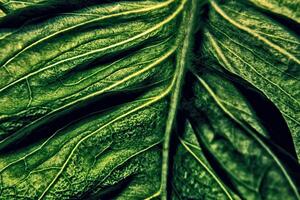 Close-up View of Vibrant Green Leaf Showcasing Intricate Vein Patterns and Textures photo