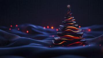 A glowing abstract Christmas tree among dark waves with twinkling lights in a festive atmosphere at night photo