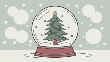 Snow Globe With Christmas Tree And Bokeh. Christmas Eve. vector