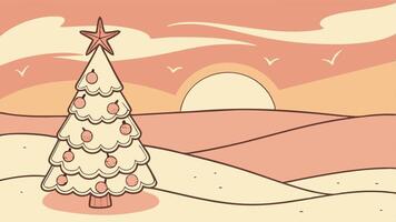Small seashell christmas tree on the beach with sunset background and copy space vector