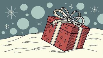 Red Christmas Present Gift on snow with sparkling Bokeh lights. tools vector