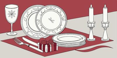 Classic festive setting with antique silverware and decor on a red backdrop vector