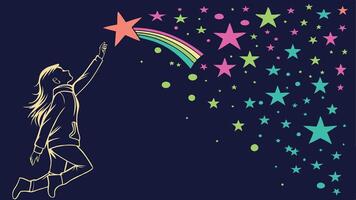 Falling multi-colored stars and shiny particles on a black background. neon light. Background image. vector