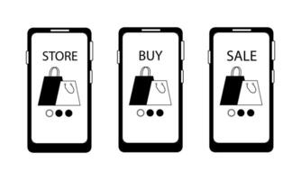 Set of mobile phones with packages on display vector
