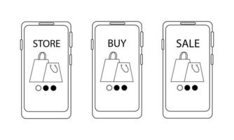 Set of mobile phones with packages on display vector