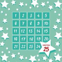 Square advent calendar in a frame of white stars on a green with a red Christmas date vector