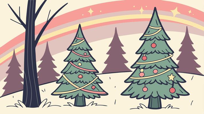 Holiday themed abstract forest full of christmas trees.