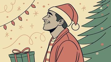 Illustration of christmas and new year man in creative wearing santa hat vector