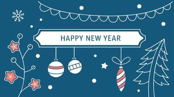 Festive cobalt blue background with christmass decoration and copy space. Happy New Year vector