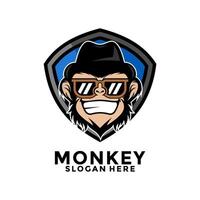 Monkey mascot logo . Geek monkey logo. Chimpanzee logo design, Monkey with hat and shield vector