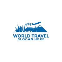 Travel logo design template, World Tour travel agency logo with tourism icons from various countries vector
