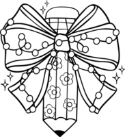 Groovy Christmas Pencil and Coquette Bow outline coloring image png