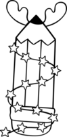 groovy Natal lápis chifre decorado com luzes esboço coloração imagem png