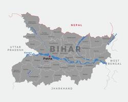 District and River map of Bihar with neighbour state and country vector