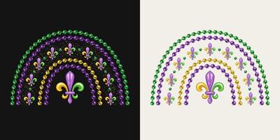 Rainbow made with bead strings, Fleur de Lis sign. Design element for Mardi Gras decoration. vector