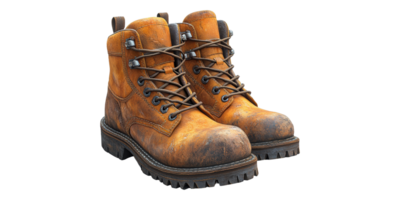 Leather Work Boots Isolated on Transparent Background. png