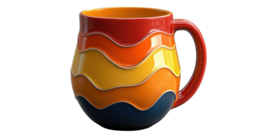Colorful Ceramic Mug with Wavy Pattern Isolated on Transparent Background. png