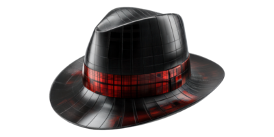Black Fedora Hat with Red Plaid Band Isolated on Transparent Background. png
