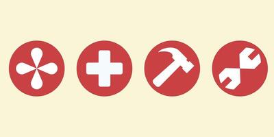 A set of four icons that include a hammer, wrench, and a cross vector