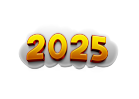 3D Golden 2025 Text with cloud Effect on transparent Background Modern New Year Design png