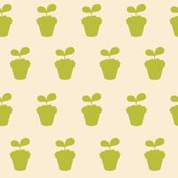 Seamless silhouette green pattern of seedling in a pot vector