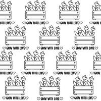 Seamless outline pattern of tulip seedlings with inscription vector