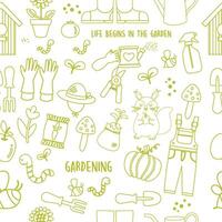 Seamless green outline pattern garden hand drawn vector