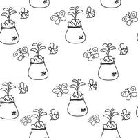 Seamless outline pattern of seedling in a bag vector