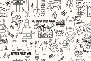 Seamless outline pattern garden hand drawn vector